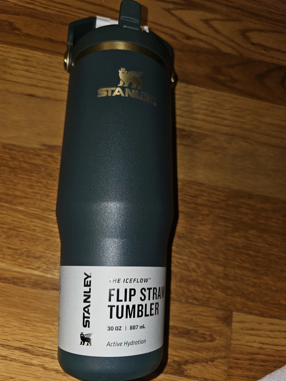 Stanley 30oz Flip Straw Teal Travel Tumbler with Gold Trim and Handle - Picture 3 of 3